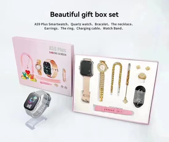 Smart watch + Ladies Watch + Bracelet + Necklace + Earing And Ring Complete Ladies Gift Pack