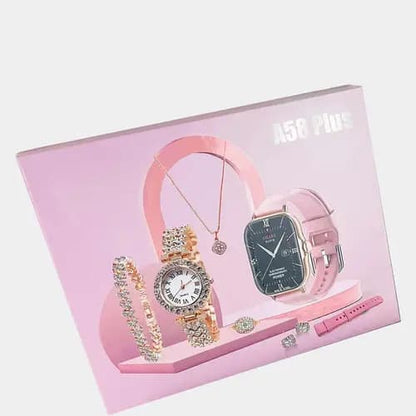 Smart Watch plus Ladies Watch + Bracelet,Neckles, Ring and Earing Complete Box Set.