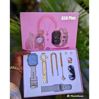 Smart Watch plus Ladies Watch + Bracelet,Neckles, Ring and Earing Complete Box Set.