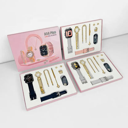 Smart Watch plus Ladies Watch + Bracelet,Neckles, Ring and Earing Complete Box Set.