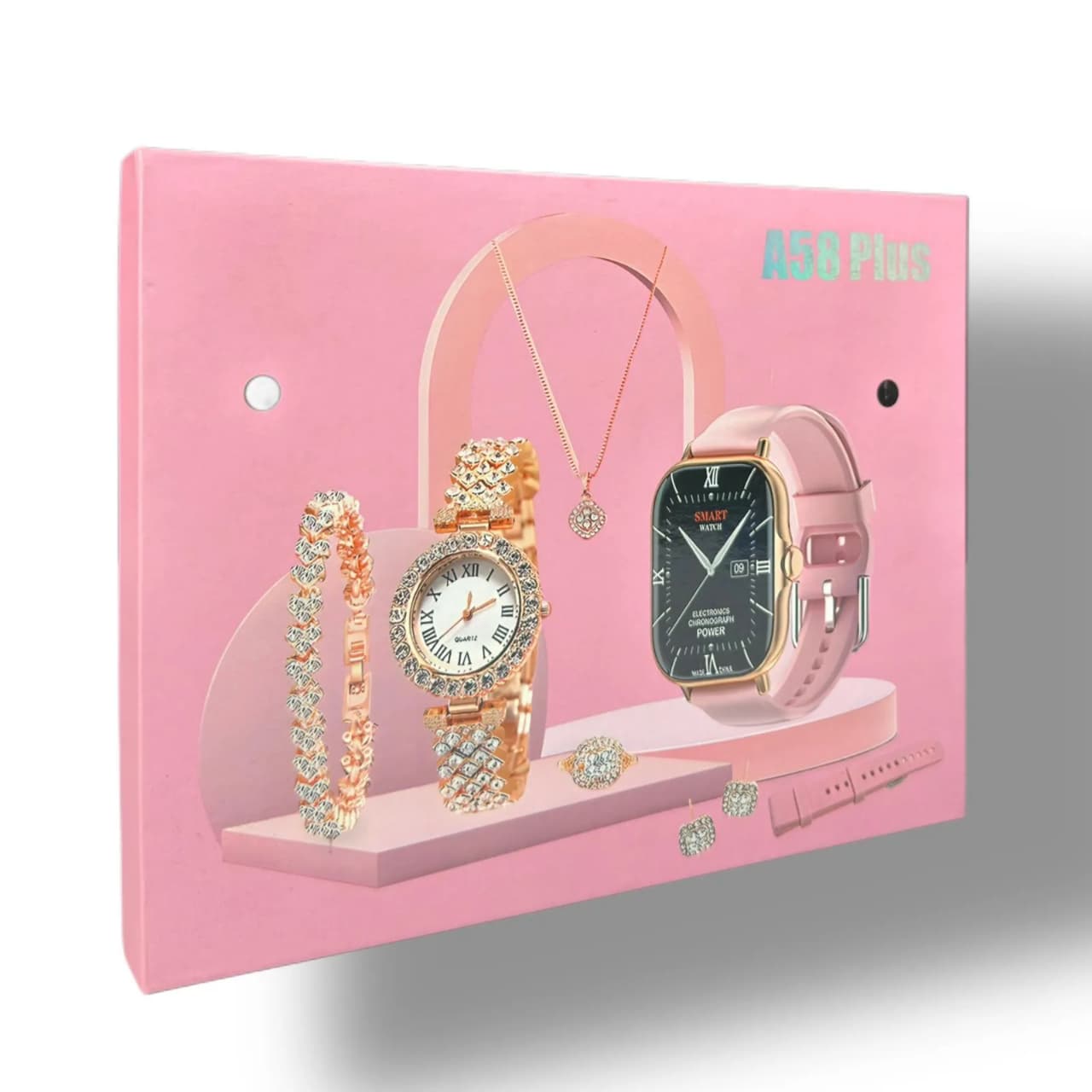 Smart Watch plus Ladies Watch + Bracelet,Neckles, Ring and Earing Complete Box Set.