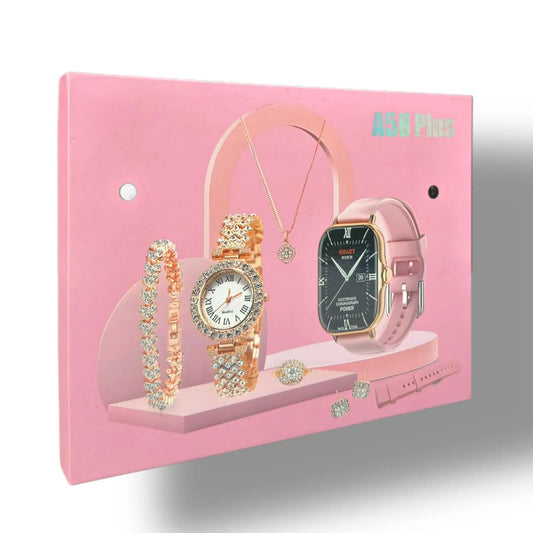 Smart Watch plus Ladies Watch + Bracelet,Neckles, Ring and Earing Complete Box Set.