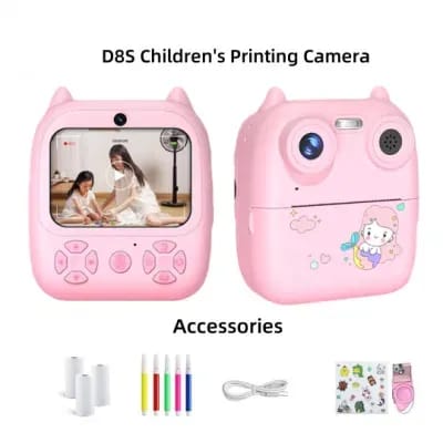 D8S HD 1080P Front  Rear Dual Lens Kids Digital Print Camera 48MP