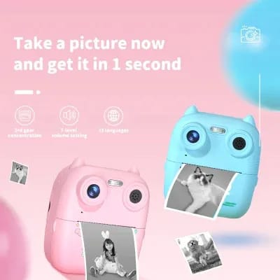 D8S HD 1080P Front  Rear Dual Lens Kids Digital Print Camera 48MP