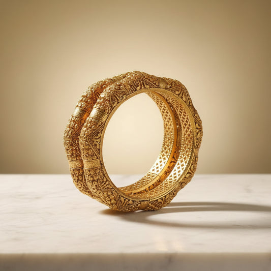 Indian Rajvery Kangan Gold Polish And Gold Design