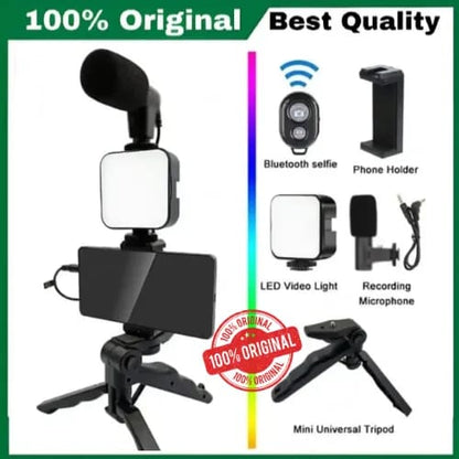 Vlogging Complete Kit Mic Tripod Light Mobile Holder