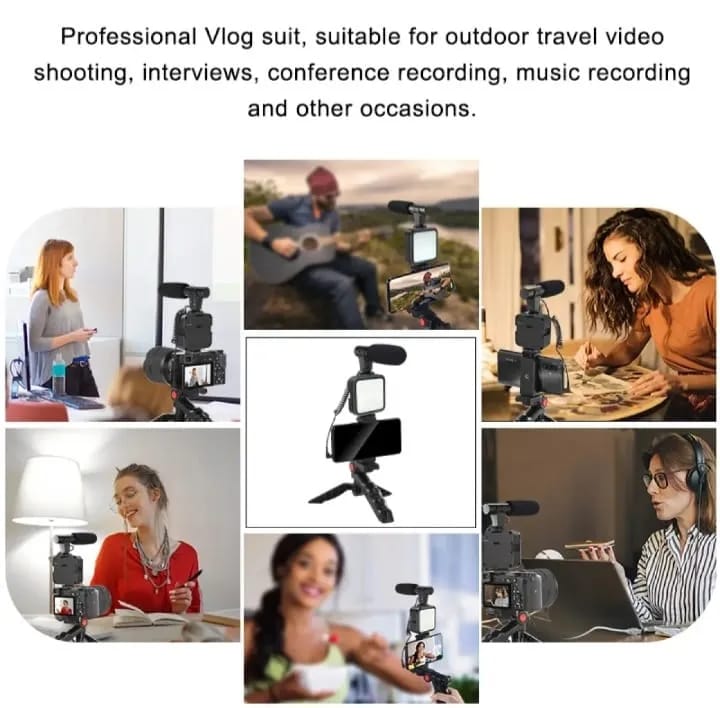 Vlogging Complete Kit Mic Tripod Light Mobile Holder
