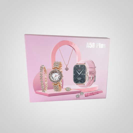 Ladies A58 Plus Smart Watch and Jewellery Gift Set - Square Format