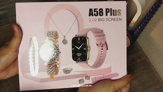 Smart watch + Ladies Watch + Bracelet + Necklace + Earing And Ring Complete Ladies Gift Pack