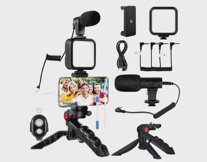 Vlogging Complete Kit Mic Tripod Light Mobile Holder